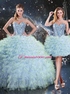 Fashionable Beading and Ruffles Quinceanera Gowns Aqua Blue Lace Up Sleeveless Floor Length