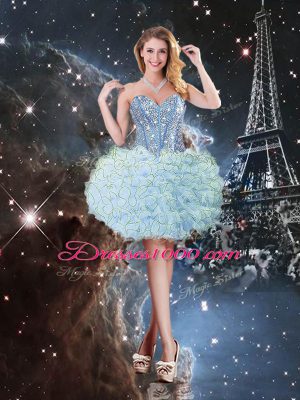 Fashionable Beading and Ruffles Quinceanera Gowns Aqua Blue Lace Up Sleeveless Floor Length