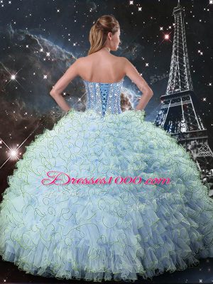 Fashionable Beading and Ruffles Quinceanera Gowns Aqua Blue Lace Up Sleeveless Floor Length