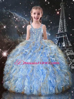 Inexpensive Organza Sweetheart Sleeveless Lace Up Beading and Ruffles Sweet 16 Dress in Light Blue