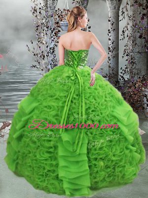 Floor Length Lace Up 15th Birthday Dress Green for Military Ball and Sweet 16 and Quinceanera with Beading and Ruffles