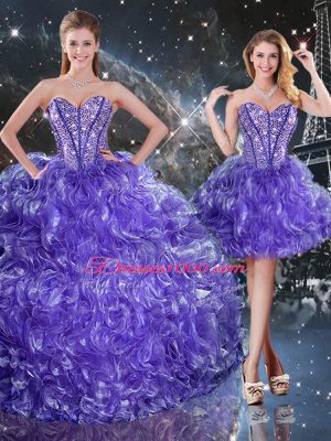New Arrival Purple Lace Up Sweetheart Beading and Ruffles Vestidos de Quinceanera Organza Sleeveless