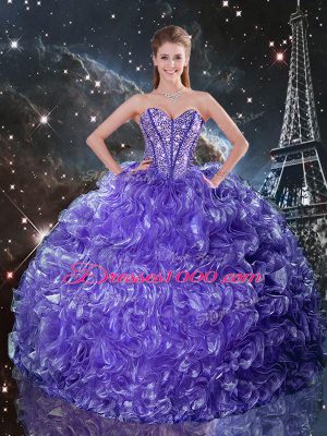 New Arrival Purple Lace Up Sweetheart Beading and Ruffles Vestidos de Quinceanera Organza Sleeveless