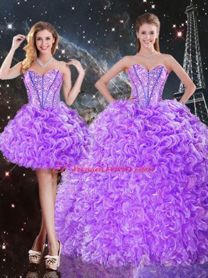 Beading and Ruffles Quince Ball Gowns Lavender Lace Up Sleeveless Floor Length
