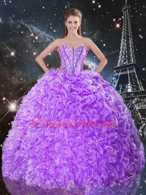 Beading and Ruffles Quince Ball Gowns Lavender Lace Up Sleeveless Floor Length