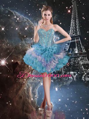 Glittering Multi-color Organza Lace Up Quinceanera Dresses Sleeveless Floor Length Beading and Ruffled Layers