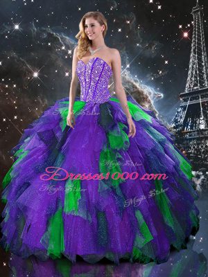 Multi-color Sleeveless Beading and Ruffles Floor Length Quinceanera Dress