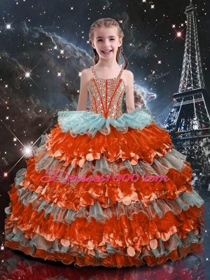 Dramatic Multi-color Sleeveless Beading and Ruffled Layers Floor Length Little Girl Pageant Gowns