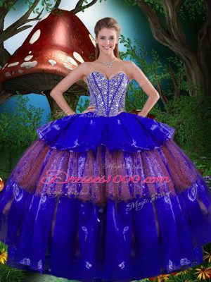 Most Popular Multi-color Sweetheart Lace Up Beading and Ruffled Layers and Sequins Quince Ball Gowns Sleeveless