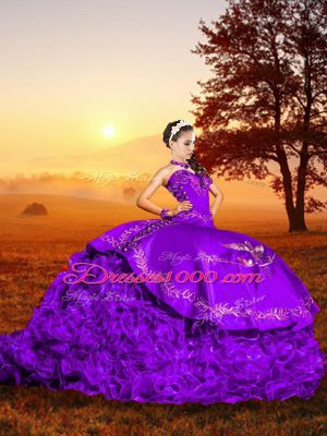 Suitable Organza Sleeveless Quinceanera Gowns Brush Train and Embroidery