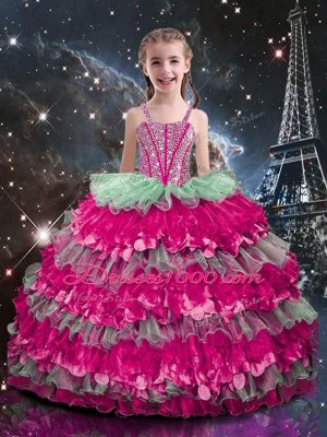Multi-color Ball Gowns Beading and Ruffles Sweet 16 Dress Lace Up Organza Sleeveless Floor Length
