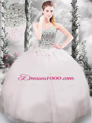 Hot Sale Tulle Sleeveless Quinceanera Gowns Brush Train and Beading and Bowknot