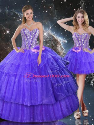 Free and Easy Sleeveless Beading and Ruffled Layers Lace Up Sweet 16 Dress