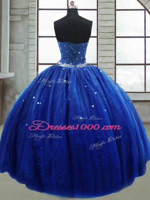 Adorable Floor Length Royal Blue Sweet 16 Quinceanera Dress Strapless Sleeveless Lace Up