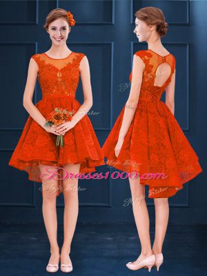 Rust Red Sleeveless Satin and Lace Clasp Handle Wedding Guest Dresses for Prom and Party and Wedding Party