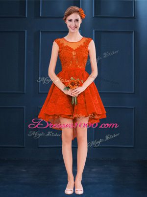 Rust Red Sleeveless Satin and Lace Clasp Handle Wedding Guest Dresses for Prom and Party and Wedding Party