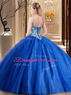 Luxury Burgundy Lace Up Spaghetti Straps Beading and Lace and Appliques Sweet 16 Quinceanera Dress Tulle Sleeveless