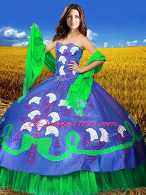 Multi-color Lace Up Sweetheart Embroidery Ball Gown Prom Dress Taffeta Sleeveless