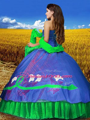 Multi-color Lace Up Sweetheart Embroidery Ball Gown Prom Dress Taffeta Sleeveless