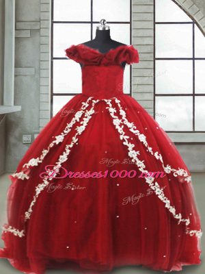Lace Up Little Girl Pageant Dress Wine Red for Quinceanera and Wedding Party with Appliques Brush Train