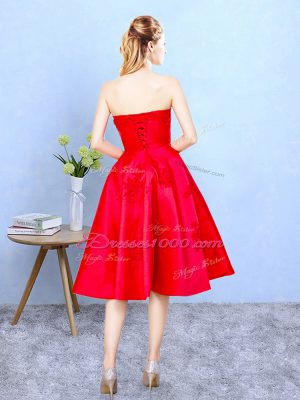 Delicate Strapless Sleeveless Satin Damas Dress Appliques and Ruffles Lace Up