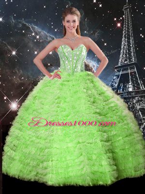 Sleeveless Lace Up Floor Length Beading and Ruffles Ball Gown Prom Dress