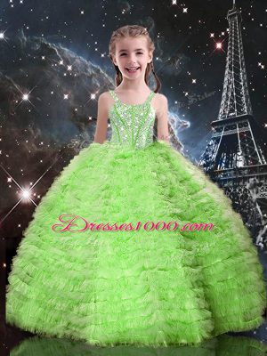 Sleeveless Lace Up Floor Length Beading and Ruffles Ball Gown Prom Dress