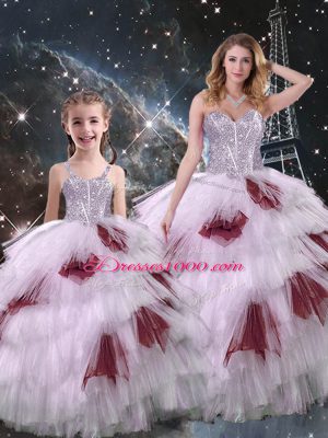 Multi-color Sleeveless Floor Length Beading and Ruffled Layers Lace Up Quinceanera Gowns