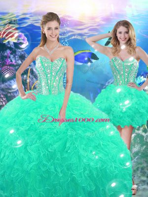 Sleeveless Lace Up High Low Beading and Ruffles Quinceanera Dress