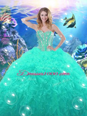 Sleeveless Lace Up High Low Beading and Ruffles Quinceanera Dress