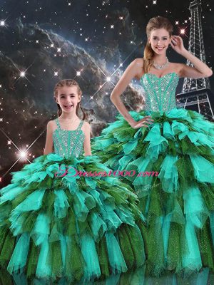 Sexy Sleeveless Lace Up Floor Length Beading and Ruffles and Ruffled Layers Sweet 16 Quinceanera Dress