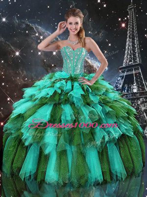 Sexy Sleeveless Lace Up Floor Length Beading and Ruffles and Ruffled Layers Sweet 16 Quinceanera Dress