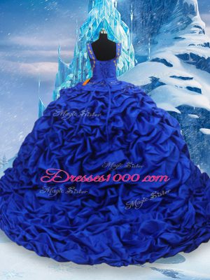Hot Selling Blue And White Straps Lace Up Ruffled Layers and Pick Ups Ball Gown Prom Dress Brush Train Sleeveless