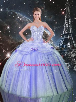 Sweetheart Sleeveless Tulle Sweet 16 Dress Beading Lace Up