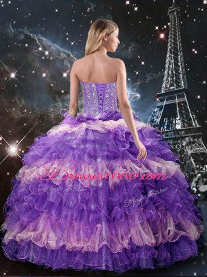 Fitting Floor Length Multi-color 15 Quinceanera Dress Organza Sleeveless Beading and Ruffled Layers