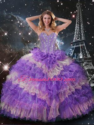 Fitting Floor Length Multi-color 15 Quinceanera Dress Organza Sleeveless Beading and Ruffled Layers