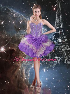 Fitting Floor Length Multi-color 15 Quinceanera Dress Organza Sleeveless Beading and Ruffled Layers
