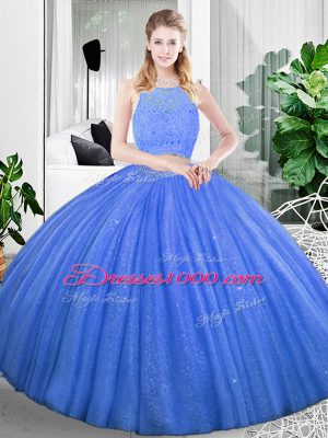 Fitting Floor Length Two Pieces Sleeveless Baby Blue Quinceanera Dresses Zipper