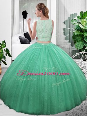 Fitting Floor Length Two Pieces Sleeveless Baby Blue Quinceanera Dresses Zipper
