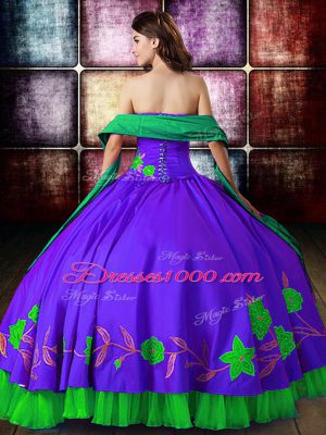 Multi-color Lace Up Ball Gown Prom Dress Embroidery Sleeveless Floor Length