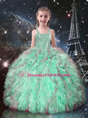 Sleeveless Lace Up Floor Length Beading and Ruffles Pageant Gowns For Girls