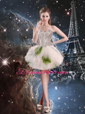 Enchanting Floor Length White Ball Gown Prom Dress Tulle Sleeveless Beading and Ruffled Layers and Sequins
