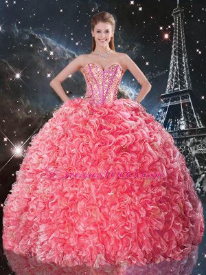 Customized Sleeveless Beading and Ruffles Lace Up Quinceanera Gown