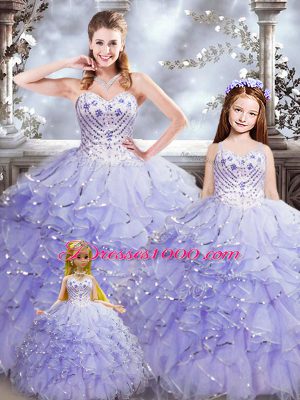 Stunning Sleeveless Lace Up Floor Length Beading and Ruffles Quinceanera Dress
