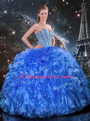 Royal Blue Sweetheart Neckline Beading and Ruffles 15 Quinceanera Dress Sleeveless Lace Up