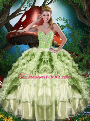 Trendy Sleeveless Organza Floor Length Lace Up Quinceanera Dress in Multi-color with Beading and Ruffles and Ruffled Layers