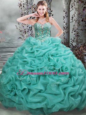 Perfect Sleeveless Brush Train Lace Up Beading and Pick Ups Sweet 16 Dresses