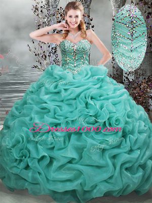 Perfect Sleeveless Brush Train Lace Up Beading and Pick Ups Sweet 16 Dresses