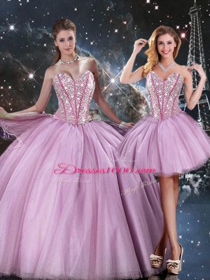 Lilac Sweetheart Neckline Beading Sweet 16 Quinceanera Dress Sleeveless Lace Up