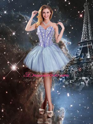Sleeveless Tulle Floor Length Lace Up Quinceanera Dresses in Blue with Beading